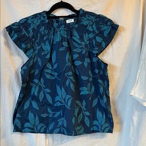 J Crew Blue and Green Patterned Blouse Size Large